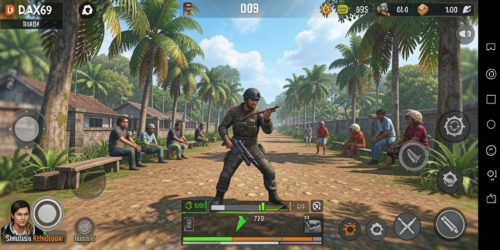 Tampilan gameplay DAX69 yang menampilkan simulasi kehidupan yang dinamis.