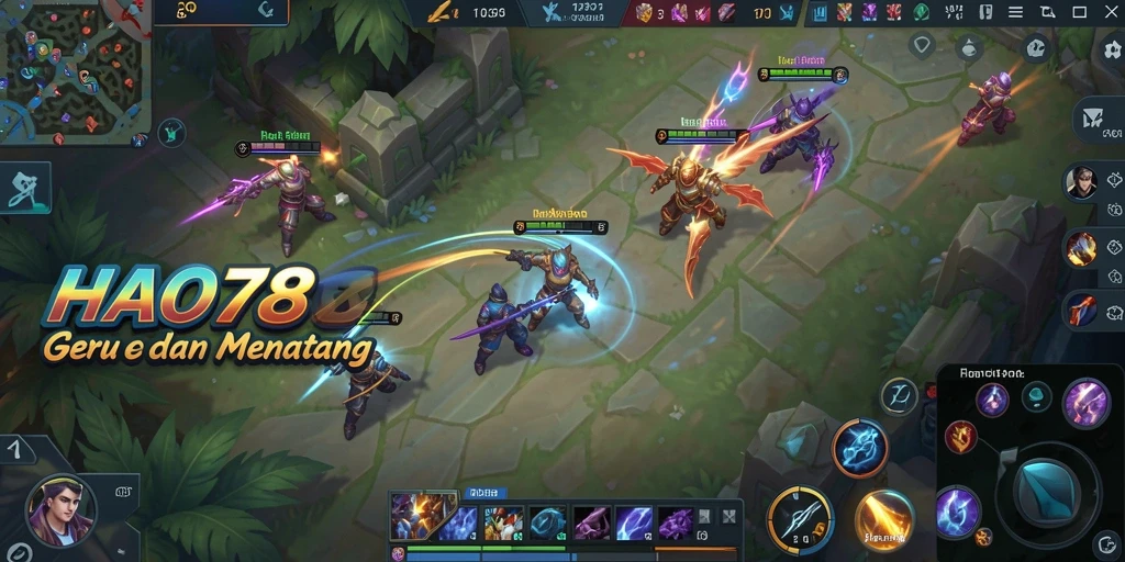 Tampilan gameplay menegangkan dalam HAO788 dengan aksi MOBA yang menarik.
