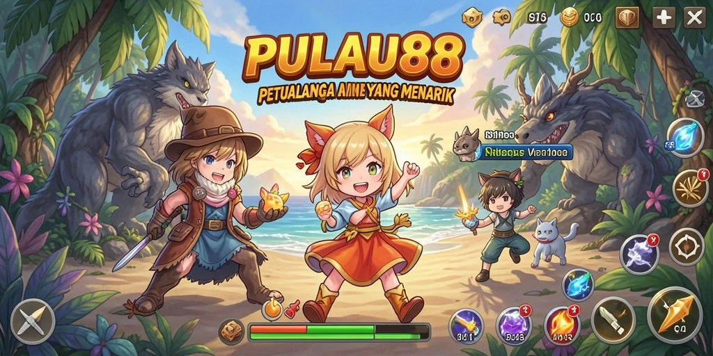 Tampilan gameplay seru dalam PULAU88 dengan karakter Anime.