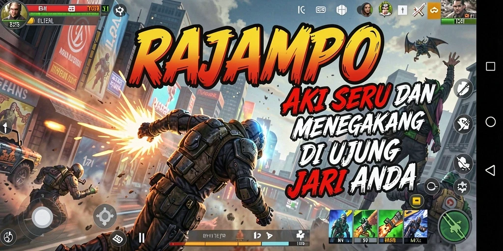 Screenshot RAJAMPO menampilkan aksi seru dalam pertempuran.